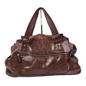 VTG Fossil Brand Brown Genuine leather distressed duffel Transit Carry on Flaw